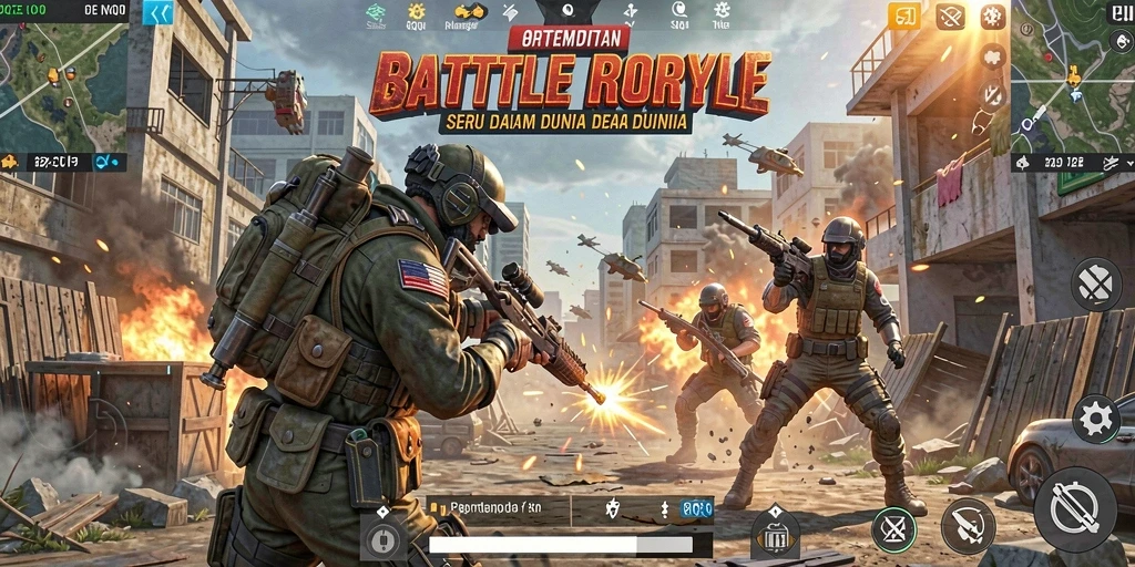 Tampilan gameplay 8QR yang mendebarkan di arena Battle Royale.