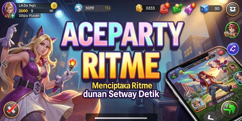 Tampilan gameplay ACEPARTY yang penuh warna dan dinamis.