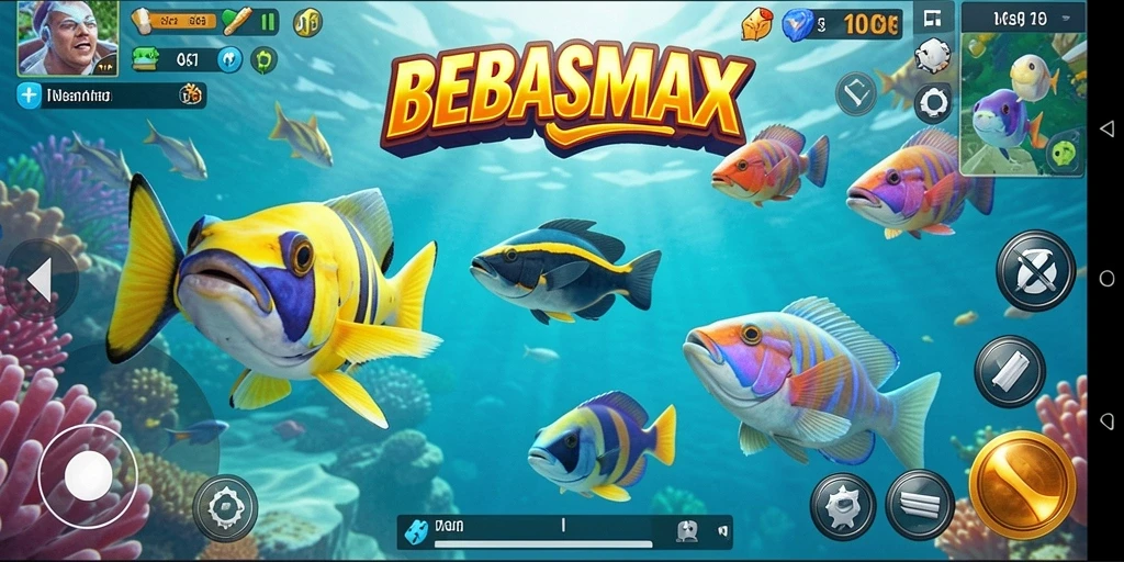Screenshot gameplay dari BEBASMAX yang penuh aksi Tembak Ikan.