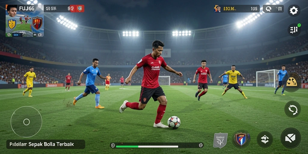 Tangkapan layar utama FUJI66 menampilkan aksi mendebarkan di lapangan sepak bola.