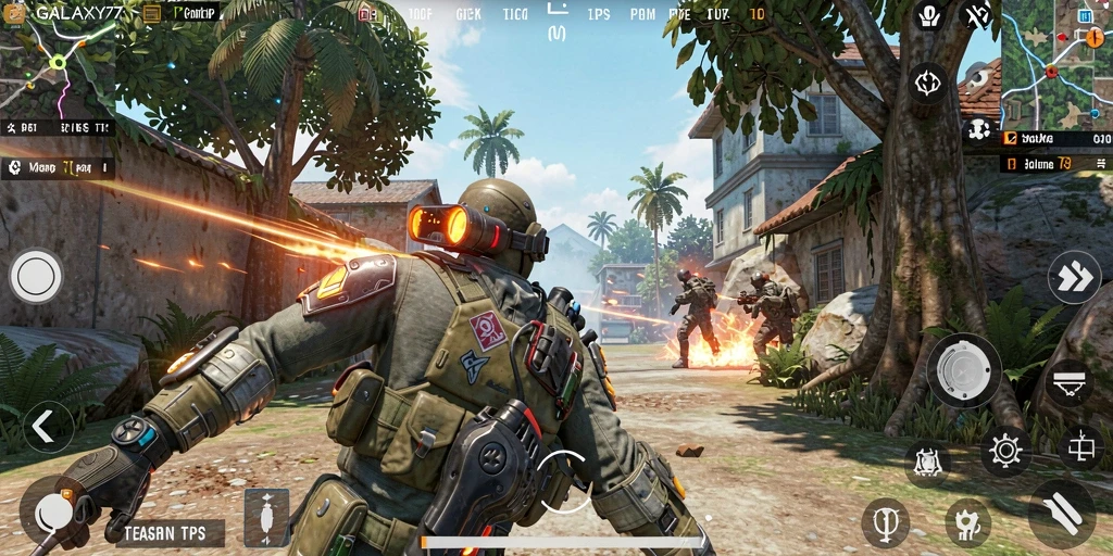 Tangkapan layar gameplay menampilkan aksi seru dalam GALAXY77.