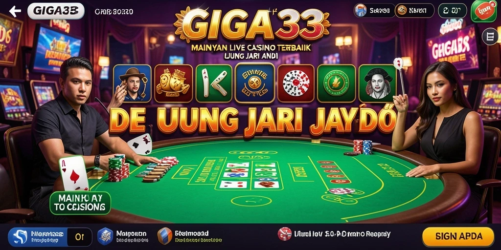 Screenshot GIGA33 menampilkan dealer profesional dan gameplay Live Casino yang mendebarkan.