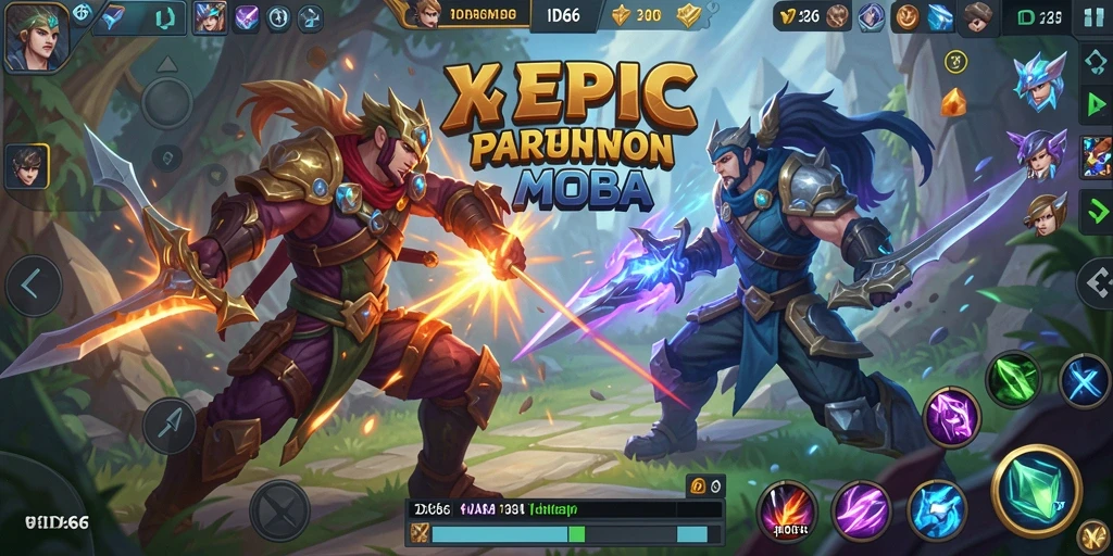 Screenshot menampilkan aksi intens dalam permainan MOBA ID66.