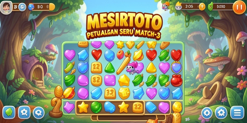 Gameplay <strong>MESIRTOTO</strong> yang menarik dengan elemen Match-3 yang seru.
