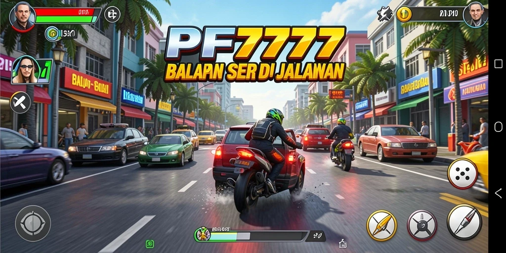 Screenshot PF777 menampilkan aksi balapan luar biasa dan mobil yang menarik.
