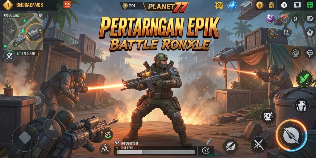 Tampilkan aksi intens dari gameplay Battle Royale PLANET77.