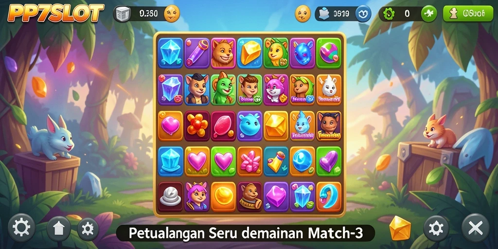 Tampilan menawan dari gameplay <strong>PP7SLOT</strong> dalam konsep Match-3 yang seru.