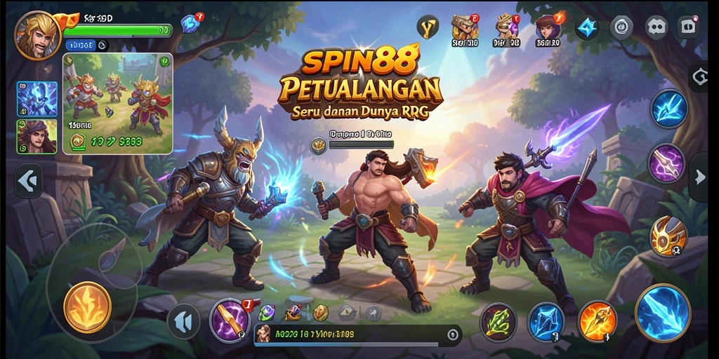 Screenshot gameplay SPIN88 menampilkan aksi pertarungan RPG yang mendebarkan.