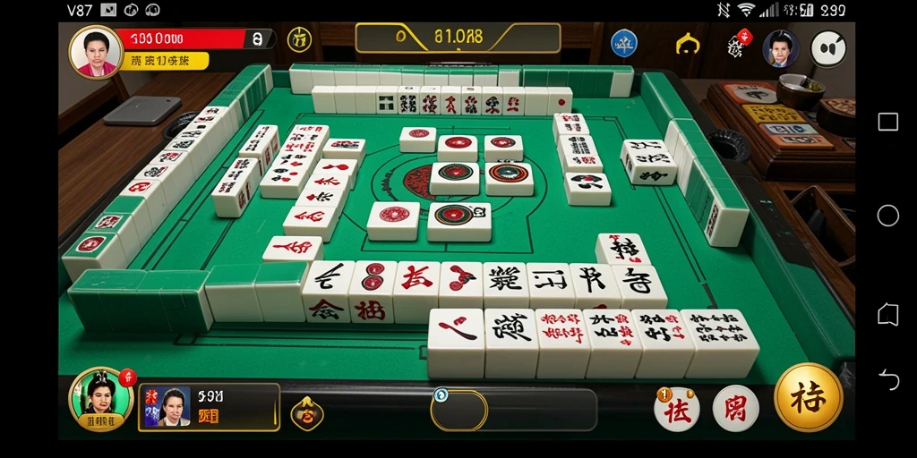 Screenshot gameplay V87 yang menampilkan suasana bermain Mahjong.