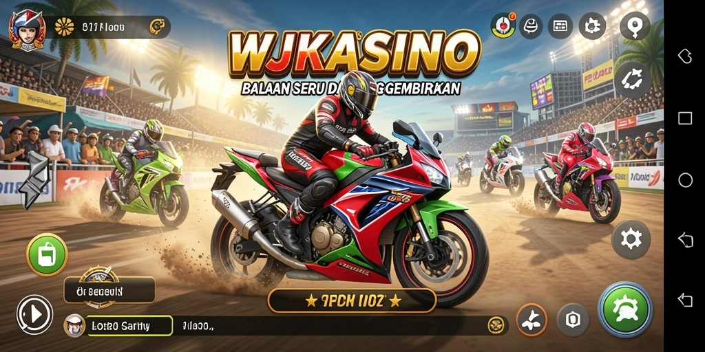 Screenshot utama WJKASINO menampilkan balapan motor yang mendebarkan di trek yang menchallange.